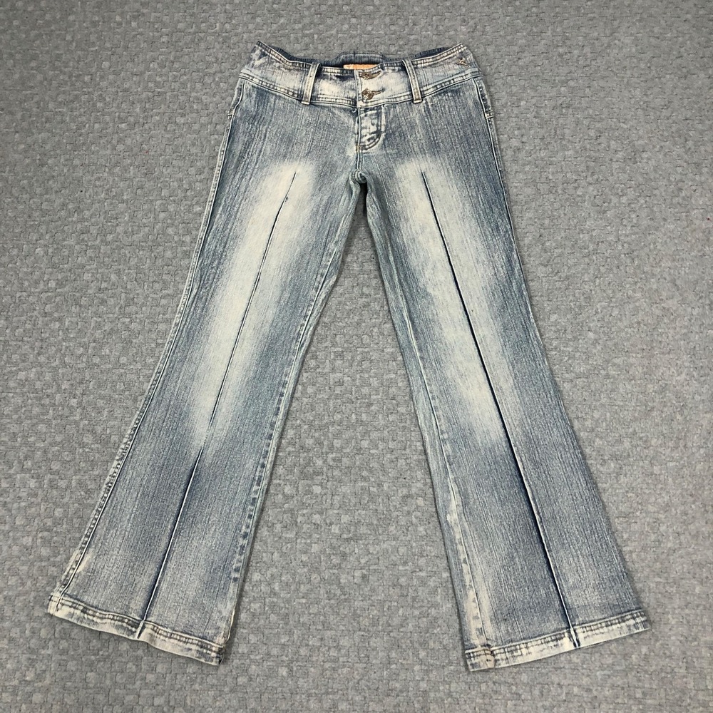 Joujou Flare Jeans Juniors 11/12 Blue Wash Low Rise Distressed Stretch Denim